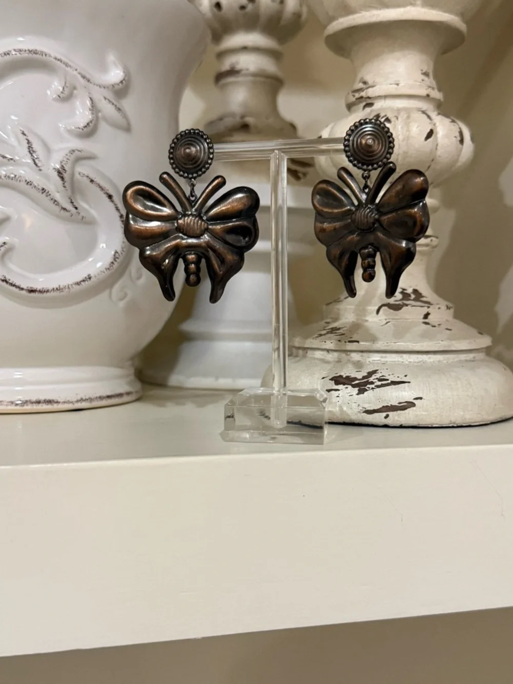 Bronze Colored Metal Butterfly/Moth Earrings